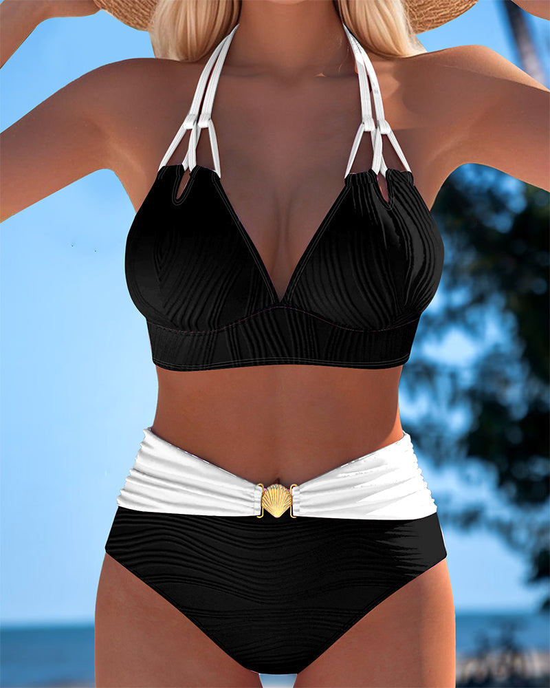Swimsuit with Double Straps, High Waist, Contrast Color