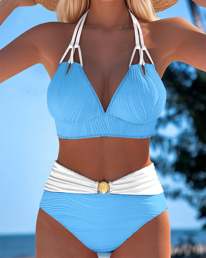 Swimsuit with Double Straps, High Waist, Contrast Color