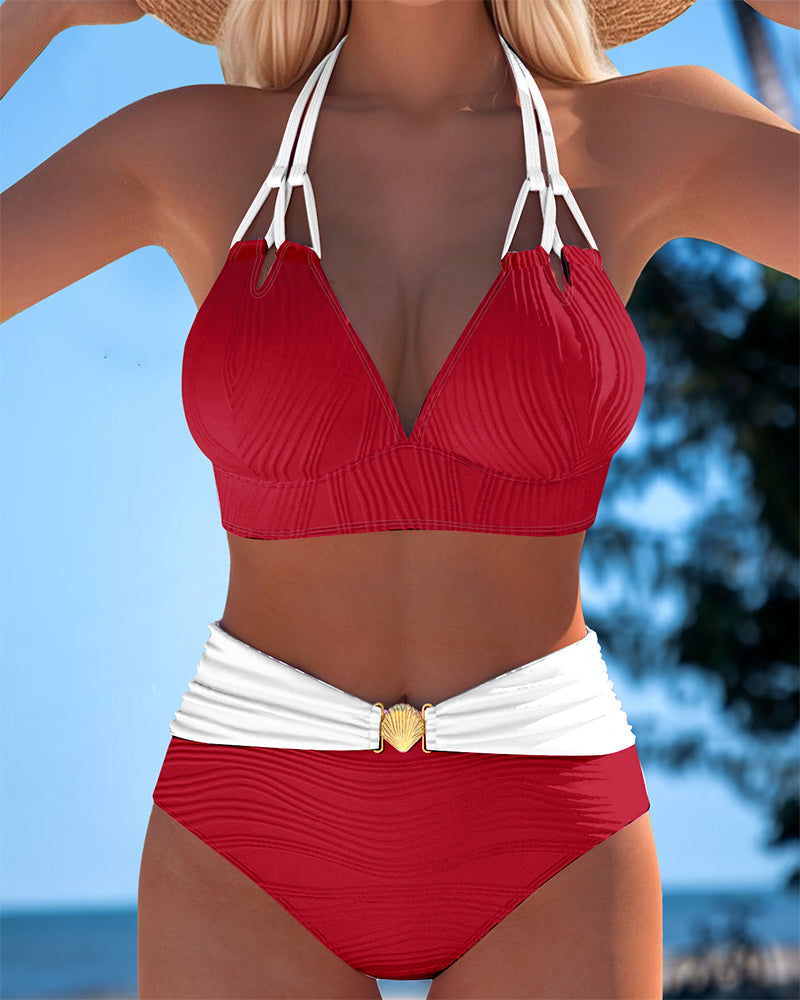 Swimsuit with Double Straps, High Waist, Contrast Color