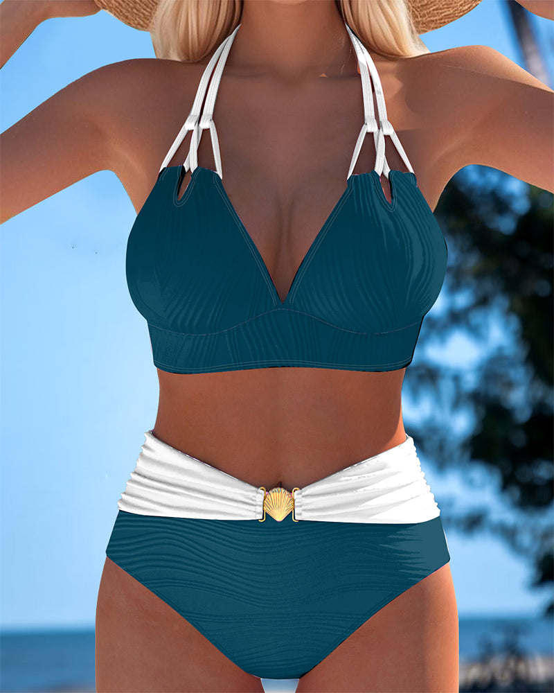 Swimsuit with Double Straps, High Waist, Contrast Color