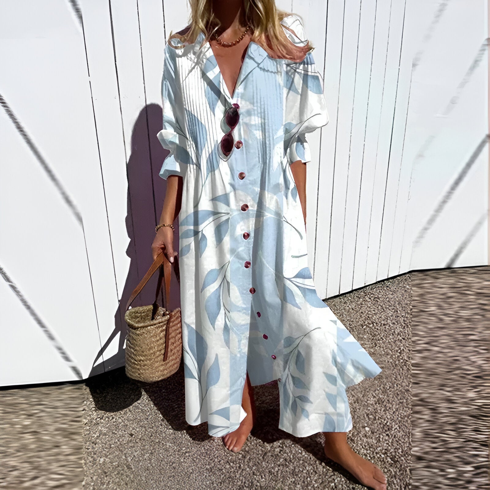 Retro Print V-Neck Vacation Maxi Dress 2025