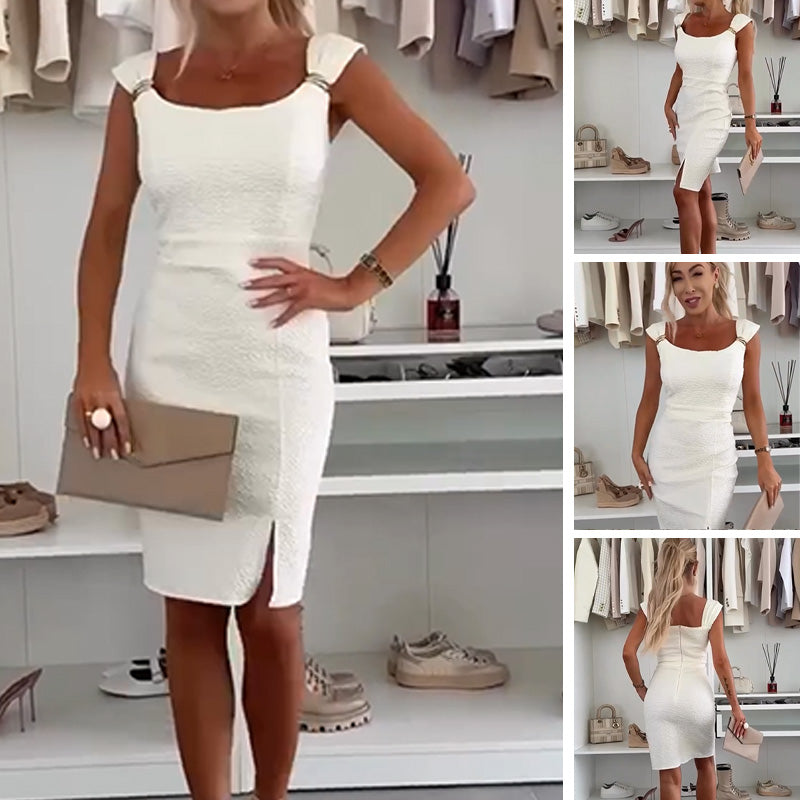 🌸 Seasonless Basic Dress – 4 Seasons with Side Slit 🌸 Machine Washable