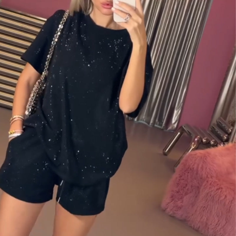 ✨Casual two-piece set for women with short-sleeve shirt and shorts