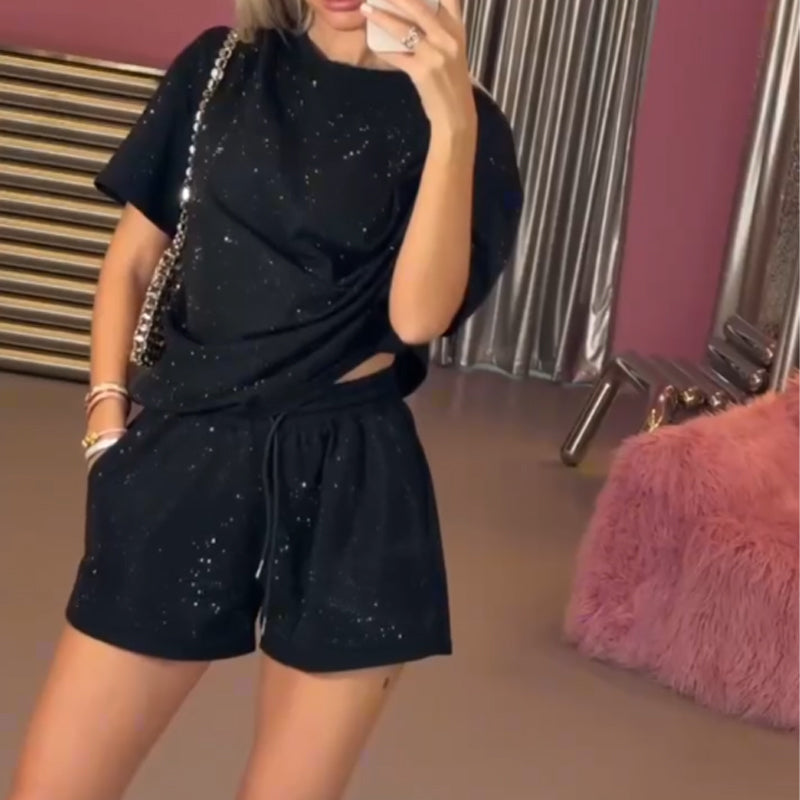 ✨Casual two-piece set for women with short-sleeve shirt and shorts
