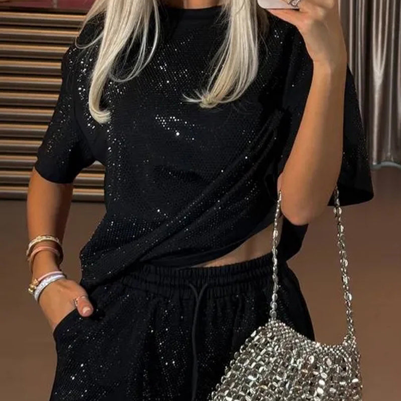 ✨Casual two-piece set for women with short-sleeve shirt and shorts