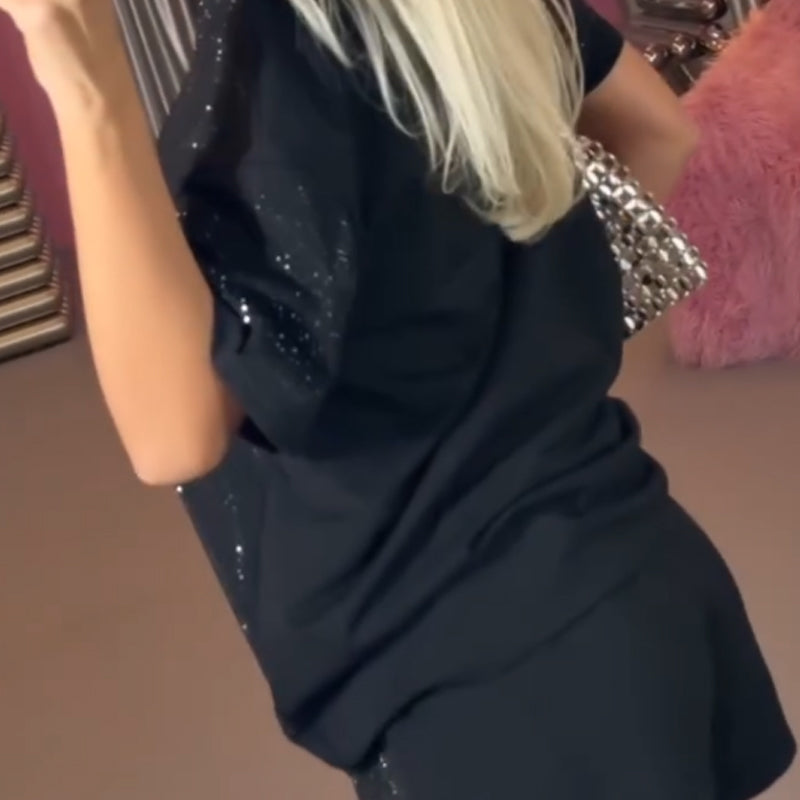 ✨Casual two-piece set for women with short-sleeve shirt and shorts